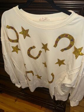 Peach Love California Cream Sweatshirt with Pink Logo and Gold Glitter Accents